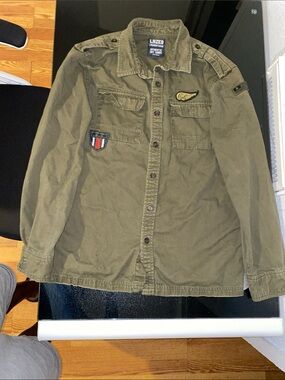 Lazer Men's Olive Green Casual Button-Down Shirt Jacket